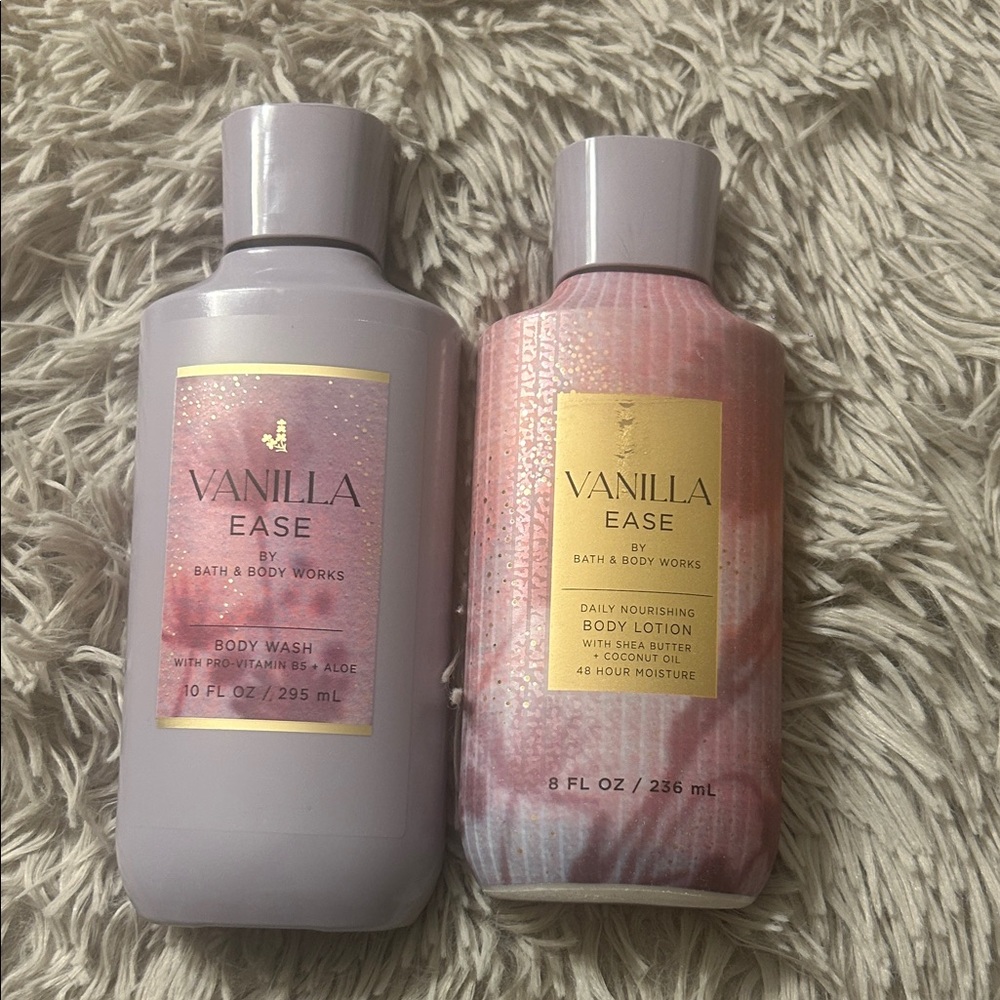 Bath & Body Works Vanilla Ease Body Wash & Lotion - Pink and Light Lavender